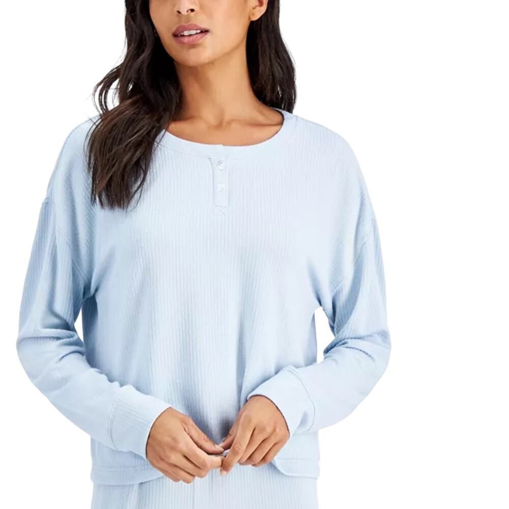 Jenni Ribbed Henley Pajama Top, Blue, Soft, Pullover, Women Top, Size S,  New